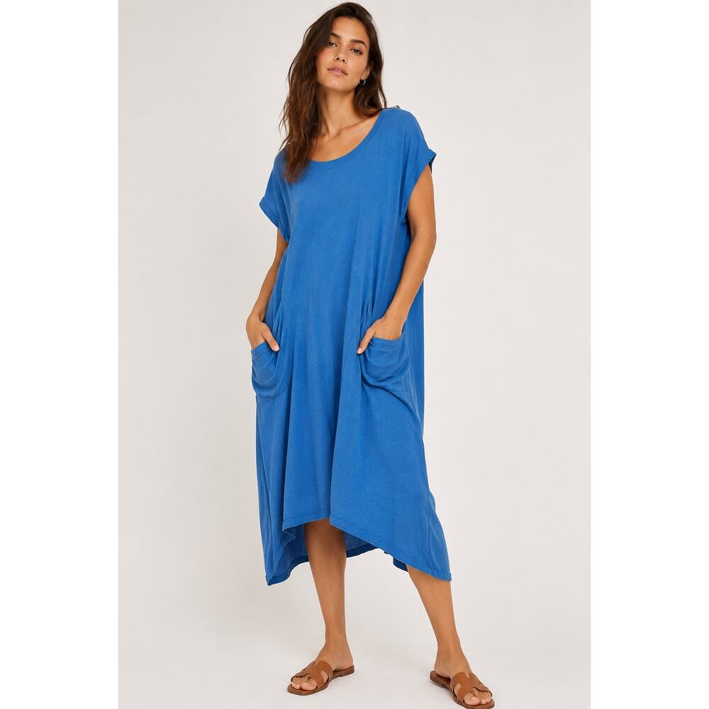 Free People Slouchy Pocket Midi Dress Blue Oversized Boho Tee Medium